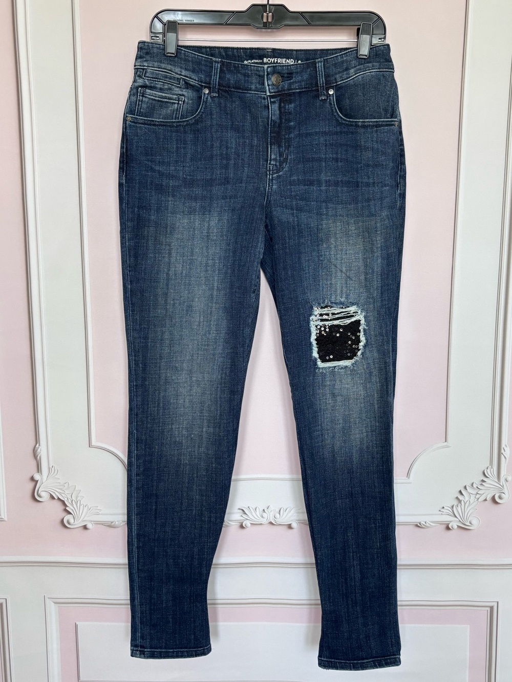 CHICO'S the Platinum Boyfriend Sequined Thigh Patch Jeans--0 (4)